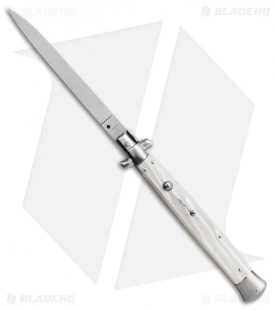 SKM 13" Italian Stiletto Automatic Knife White Pearlex (5.7" Satin Flat) 3 SKM 13" Italian Stiletto Automatic Knife White Pearlex (5.7" Satin Flat)