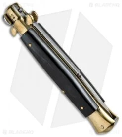 AGA Campolin 10" Italian Stiletto Picklock Automatic Brass/Ebony (4.5" Bayonet) 7 AGA Campolin 10" Italian Stiletto Picklock Automatic Brass/Ebony (4.5" Bayonet) -Knife Discount Store AGA Campolin 10in Stiletto Ebony Bayo BP 19128 jr side