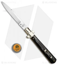 AGA Campolin 11" Frosolone Bayonet Stiletto Automatic Brazilian Horn (5" Satin) -Knife Discount Store AGA Frosolone Brazilian Nickel 11in Bayo BP 29291 jr bottlecap
