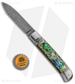 AKC Classic 8" Lever Lock Automatic Italian Knife Abalone (3.2" Damascus) -Knife Discount Store AKC Classic 8in LL Abalone Damascus Flat BP 30459 jr bottlecap