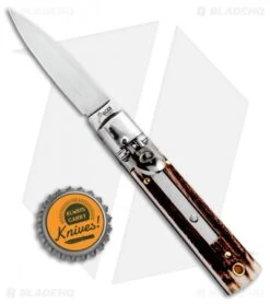 AKC Classic 6" Lever Lock Automatic Italian Knife Stag (2.25" Satin) -Knife Discount Store AKC Classic LL Stag BHQ 50855 jr bottlecap