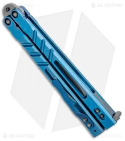 BRS Premium Alpha Beast Kukri Balisong Butterfly Knife Blue Ti (4.5" SW) -Knife Discount Store BRS Premium Alpha Beast Kukri Balisong Blue Ti Clip SW BHQ 96789 jr side
