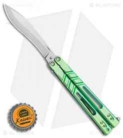 BRS Premium Alpha Beast Kukri Balisong Butterfly Knife Green Ti (4.5" SW) -Knife Discount Store BRS Premium Alpha Beast Kukri Balisong Butterfly Knife Green Ti 4.5 SW BHQ 117018 LS Bottlecap