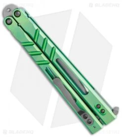 BRS Premium Alpha Beast Kukri Balisong Butterfly Knife Green Ti (4.5" SW) -Knife Discount Store BRS Premium Alpha Beast Kukri Balisong Butterfly Knife Green Ti 4.5 SW BHQ 117018 LS Side