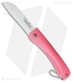 Benchmark Ceramic Folding Knife Pink Rubber Handle (3" White)