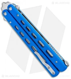 Boker Plus Balisong Trainer Butterfly Knife Blue G-10 (4" Satin) 01BO713 -Knife Discount Store Boker Plus Balisong Trainer Blue Holes G 10 Satin 01BO713SOI BHQ 99634 jr side