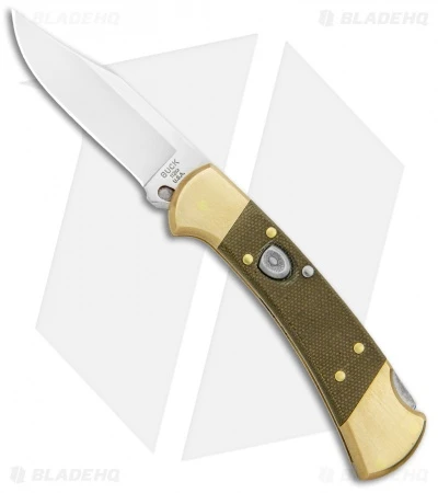 Buck Knives Buck 112 Exclusive Automatic Knife Green Micarta/Brass (3" Satin) 3 Buck Knives Buck 112 Exclusive Automatic Knife Green Micarta/Brass (3" Satin)
