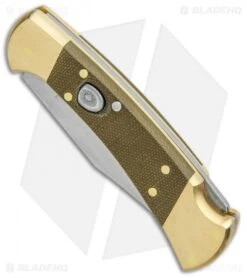 Buck Knives Buck 112 Exclusive Automatic Knife Green Micarta/Brass (3" Satin) 9 Buck Knives Buck 112 Exclusive Automatic Knife Green Micarta/Brass (3" Satin) -Knife Discount Store Buck 112 Exclusive Auto OD Green Micarta Polished Brass Satin 0112GRSABHQ B BHQ 101545 jr spine 1 2