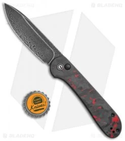 CIVIVI Elementum Button Lock Knife Red/Black Shred CF (3.5" Dam.)C2103DS-2 -Knife Discount Store CIVIVI Elementum Push Button Lock Shred CF with Red Damascus BHQ 120925 jr bottlecap