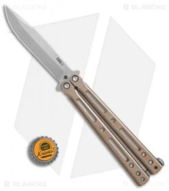 DogBite Knives DB3.1 Balisong Butterfly Knife Bronze/Gold Ti (4" Stonewash) -Knife Discount Store DogBite Knives DB3 1 bronze gold ti sw 440c BHQ 74387 er bottlecap