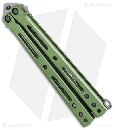 DogBite Knives DB3.1 Balisong Butterfly Knife Green Titanium (4" Stonewash) 4 DogBite Knives DB3.1 Balisong Butterfly Knife Green Titanium (4" Stonewash) - Image 2