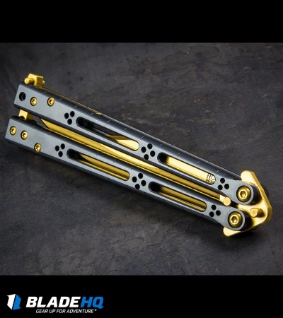 Hom Design Basilisk Elite Balisong Butterfly Knife PVD Ti (4.6" Gold) 7 Hom Design Basilisk Elite Balisong Butterfly Knife PVD Ti (4.6" Gold) - Image 5