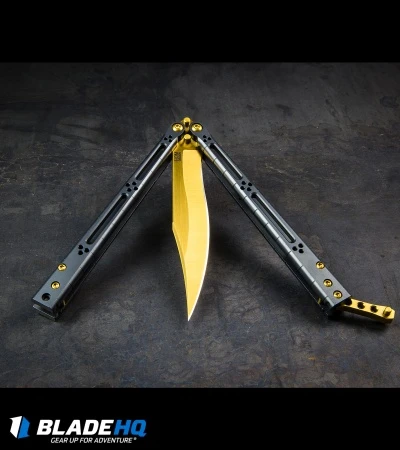 Hom Design Basilisk Elite Balisong Butterfly Knife PVD Ti (4.6" Gold) 9 Hom Design Basilisk Elite Balisong Butterfly Knife PVD Ti (4.6" Gold) - Image 7