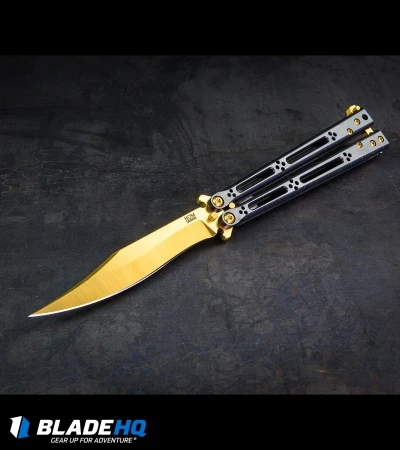 Hom Design Basilisk Elite Balisong Butterfly Knife PVD Ti (4.6" Gold) 8 Hom Design Basilisk Elite Balisong Butterfly Knife PVD Ti (4.6" Gold) - Image 6