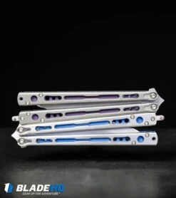 Hom Design Chimera Plus Balisong Knife Satin Ti/Blue G-10 (4.75 Two-Tone) 17 Hom Design Chimera Plus Balisong Knife Satin Ti/Blue G-10 (4.75 Two-Tone) -Knife Discount Store Hom Design Chimera Balisong Knife Tumbled Ti Purple G 10 SW BHQ 100560 kp steel web
