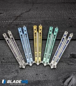 Hom Design Chimera Plus Balisong Knife Satin Ti/Blue G-10 (4.75 Two-Tone) 18 Hom Design Chimera Plus Balisong Knife Satin Ti/Blue G-10 (4.75 Two-Tone) -Knife Discount Store Hom Design Chimera Premium Balisong Knife Gold Ti CF Satin BHQ 100558 kp burnt wood web
