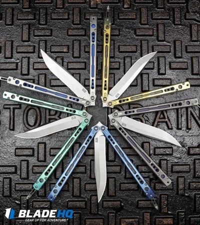 Hom Design Chimera Plus Balisong Knife Satin Ti/Blue G-10 (4.75 Two-Tone) 7 Hom Design Chimera Plus Balisong Knife Satin Ti/Blue G-10 (4.75 Two-Tone) - Image 5