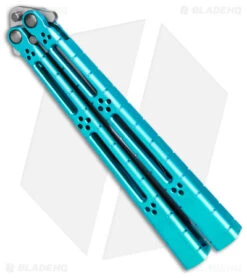 Hom Design I-Basilisk Channel Butterfly Knife Teal Titanium (4.5" Acid Wash) -Knife Discount Store Hom Design i Basilisk Channel Butterfly Teal Ti Acid Wash BHQ 165018 jr side