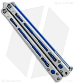 Hom Design Chimera Plus Balisong Knife Satin Ti/Blue G-10 (4.75 Two-Tone) 13 Hom Design Chimera Plus Balisong Knife Satin Ti/Blue G-10 (4.75 Two-Tone) -Knife Discount Store Hom Designs Chimera Plus Butterfly Knife Ti Blue G 10 TT BHQ 100561 jr side