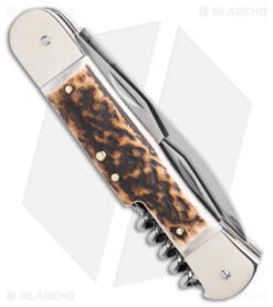 Hubertus 7.75" Large Lever Lock Automatic Knife (3.4" Satin) -Knife Discount Store Hubertus 7.75in Large LL Auto Satin 3 Blade BHQ 178388 jr side