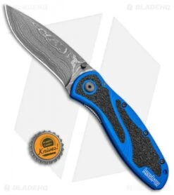 Kershaw Blur Assisted Opening Knife Blue Aluminum (3.375" Damascus) 1670NBDAM -Knife Discount Store Kershaw Blur Assisted Opening Knife Blue Aluminum Damascus 1670NBDAM BHQ 107880 kp bottlecap jr