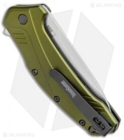 Kershaw Link 20CV Drop Point Knife Olive Al (3.25" Stonewash) 1776OLSW -Knife Discount Store Kershaw Link DP Olive Aluminum SW 1776OLSW BHQ 105987 jr side 2