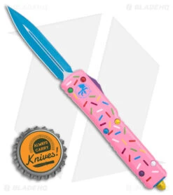 Microtech Exclusive Dessert Warrior UTX-70 D/E OTF Automatic Knife -Knife Discount Store Microtech Exclusive UTX 70 DE OTF Dessert Warrior Collectibe Pink Blue BHQ 174708 td size