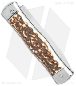 Mikov 241 Predator Double Bolster Leverlock Automatic Knife Stag (3.75" Polish) -Knife Discount Store Mikov 241 Predator Double Bolster Leverlock Auto Stag Polish BHQ 104173 jr side