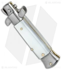 SKM 4.5" Italian Mini Stiletto Automatic Knife White Acrylic (2" Satin Kris) 7 SKM 4.5" Italian Mini Stiletto Automatic Knife White Acrylic (2" Satin Kris) -Knife Discount Store SKM 4.5in Stiletto White Acrylic Kriss BHQ 52385 jr side