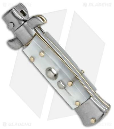 SKM 4.5" Italian Mini Stiletto Automatic Knife White Acrylic (2" Satin Kris) 4 SKM 4.5" Italian Mini Stiletto Automatic Knife White Acrylic (2" Satin Kris) - Image 2