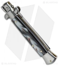 SKM AB 9" Italian Stiletto Automatic Knife Sim Dark Horn (3.8" Satin Dagger) -Knife Discount Store SKM AB 9in Stiletto Sim Dark Horn Dagger BP 19118 jr side