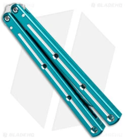 DoneSquid Industries Krake Raken V2.5 Bowie Balisong Knife Dual-Tone Teal (4.5") -Knife Discount Store Squid Industries Krake Raken V2.5 Bowie Balisong Teal Dual Tone Satin BHQ 139551 jr side
